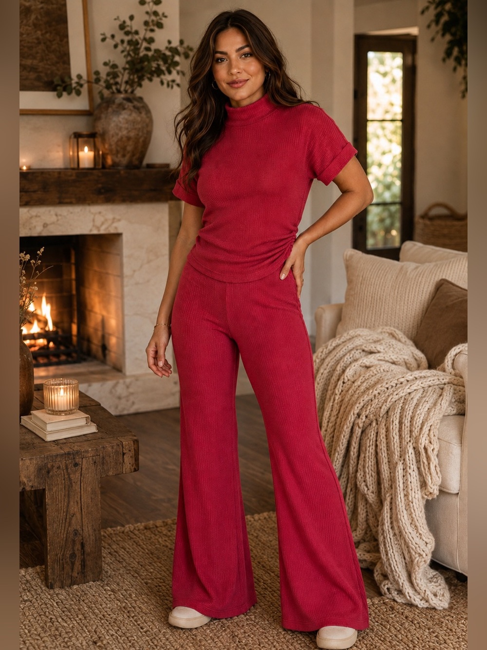 Zenana Ruby Waffle Knit Flare Lounge 2 piece Set ♥️